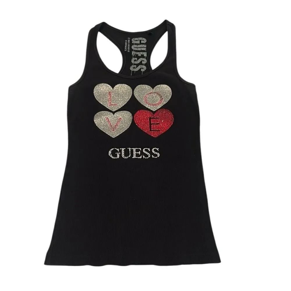 GUESS Women's Black Love Tank Top Size XSmall fits a small worn 2x EUC